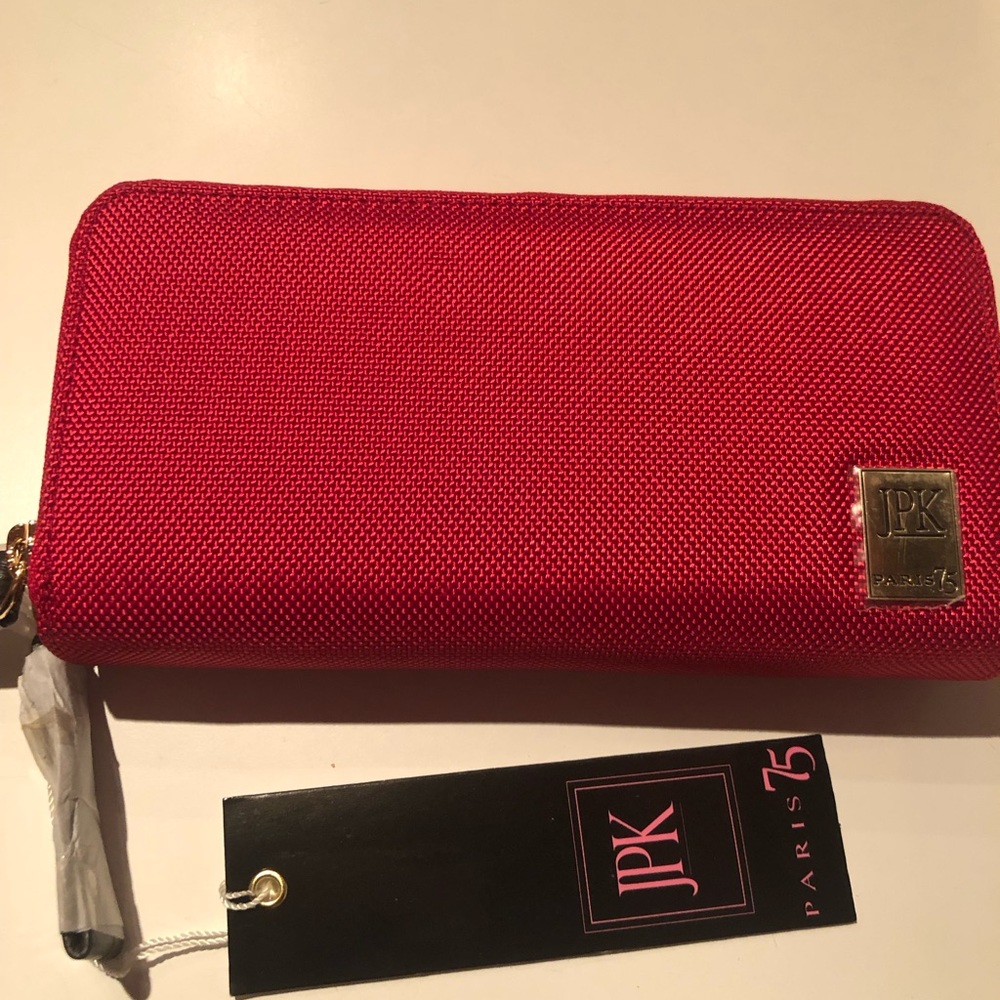 NWT Beautiful chili red JPK Paris 75 fabric double zipper wallet